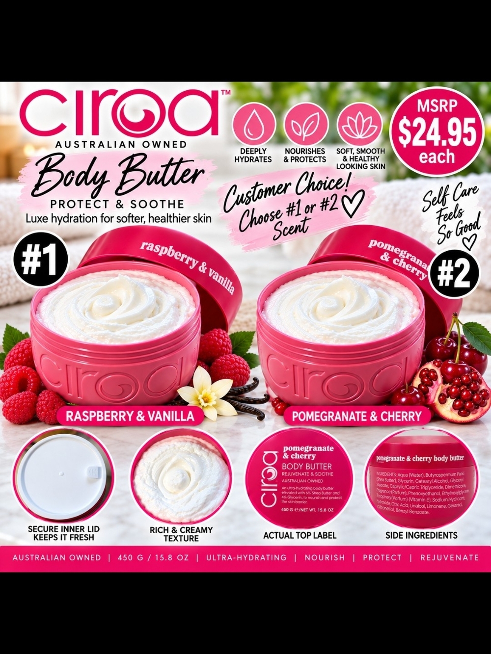 Ciroa Body Butter - Raspberry/Vanilla OR Pomegranate/Cherry